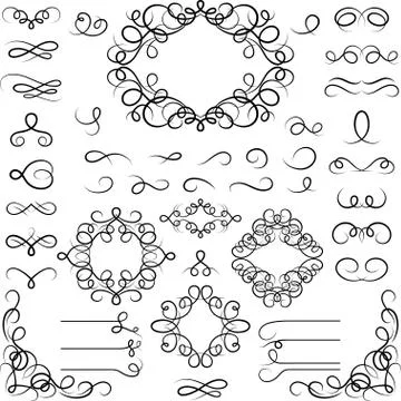 Set of curled calligraphic design elements Stock Illustration