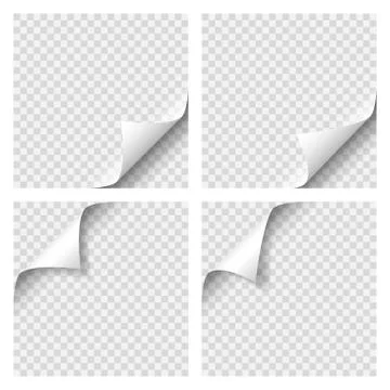 Set of Curly Page Corner. Blank sheet of paper with page curl with transparent Stock Illustration