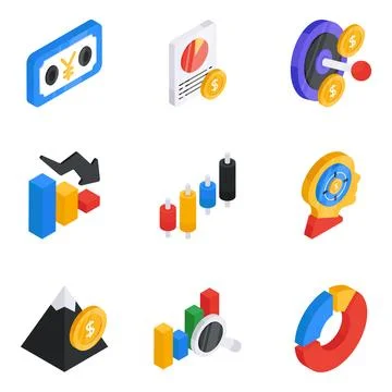 Set of Currency Flat Isometric Icons Illustrazione stock