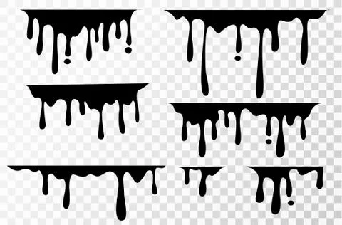 Set Current black paint, stains. Black oil liquid dripping. Stain and blob of Stock Illustration