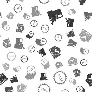 Set Cursor click document folder, Sold label, Laptop and Business man planning Stock Illustration