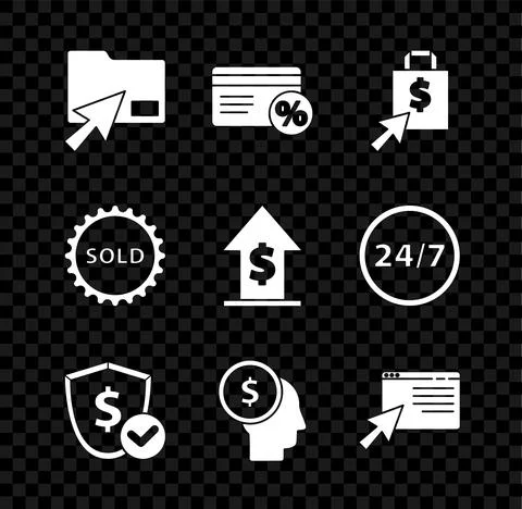 Set Cursor click document folder, Discount card with percent, Shoping bag and Stock Illustration