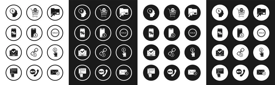 Set Cursor click document folder, Smartphone with dollar, Percent discount and Stock-Illustration