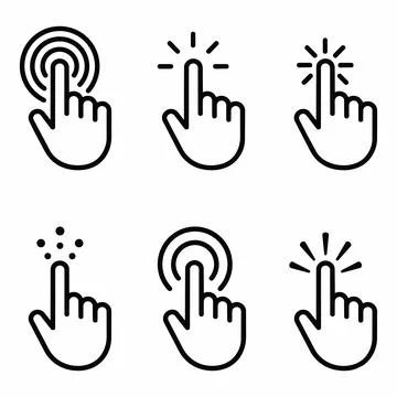 Set of cursor touch and click hand gesture icons in line art with interaction Stock Illustration
