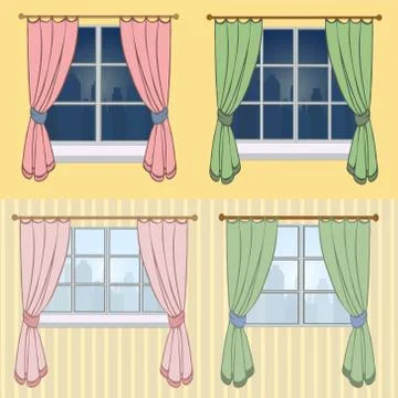 A set of  curtains with a beautiful view from window Stock Illustration