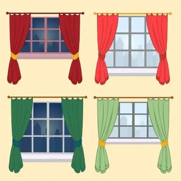 Set of curtains on a yellow background Stock Illustration