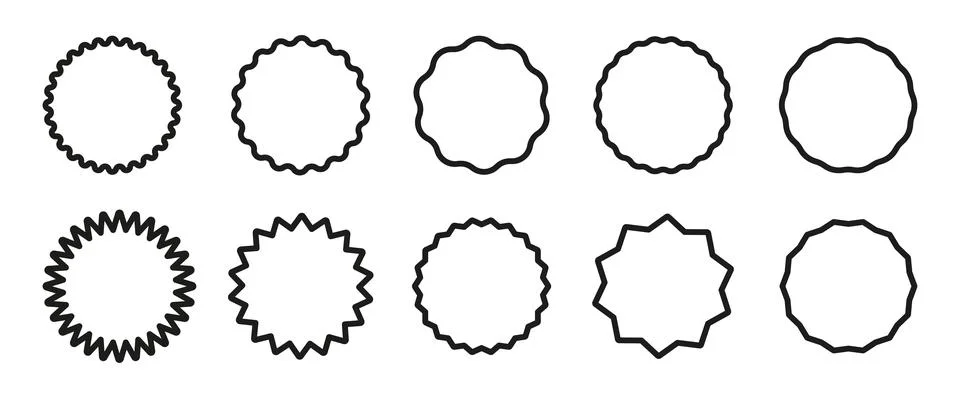 Set of curve edge frames. Wavy circles. Circle lined borders. Simple round Stockillustratie