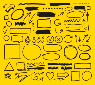 Set curve lines, pointers and geometrics doodles. Vector flat illustrations.  库存插图
