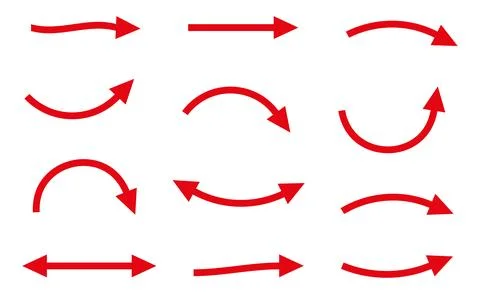Set of curved red arrows, vector illustration. Stock Illustration