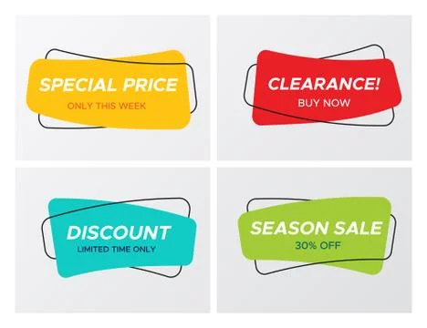 Set of curved soft shaped rectangle sale tags Illustrazione stock