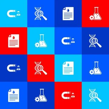 Set Customer attracting, DNA research, search, Clipboard with blood test and Stock Illustration
