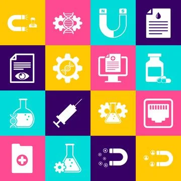 Set Customer attracting, Network port cable socket, Medicine bottle and pills Stock Illustration
