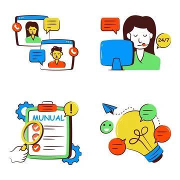 Set of Customer Hotline Doodle Icons Stock Illustration