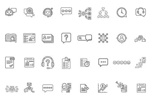 Set of customer service and support line icons Stock Illustration