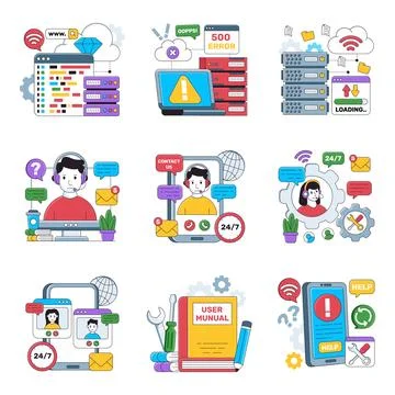 Set of Customer Service Flat Illustrations Stock Illustration
