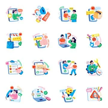 Set of Customer Service Management Flat Illustration Stock Illustration