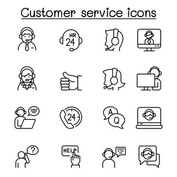 Set of Customer service related vector line icons. contains such Icons as sup Stock Illustration