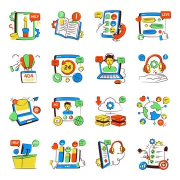 Set of Customer Support Doodle Icons Stock Illustration