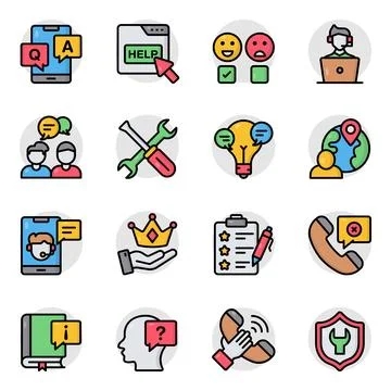 Set of Customer Support Flat Icons Stock Illustration