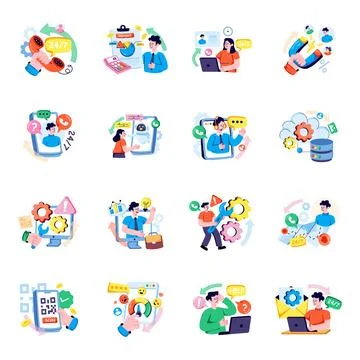 Set of Customer Support Flat Illustration Stock Illustration