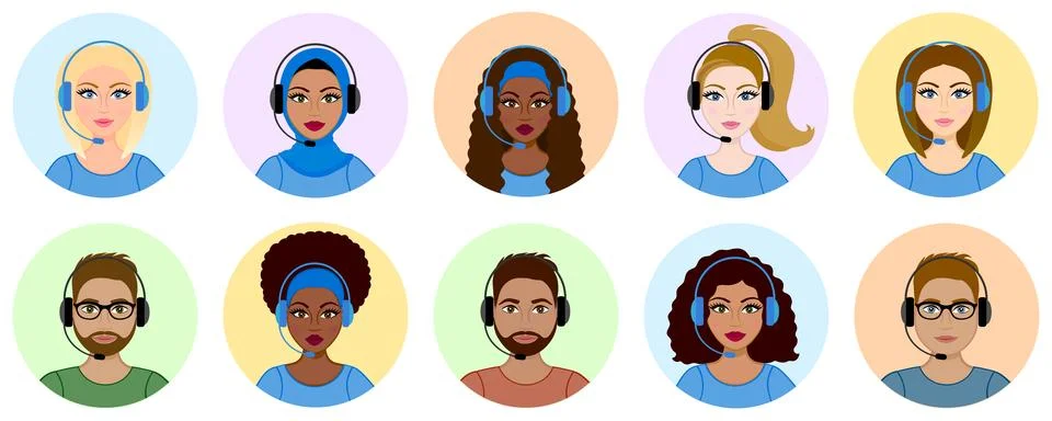 Set of customer support worker avatars Stock Illustration