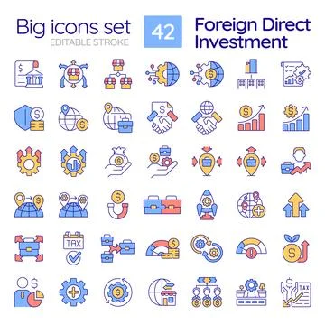 Set of customizable thin line icon for FDI Stock Illustration