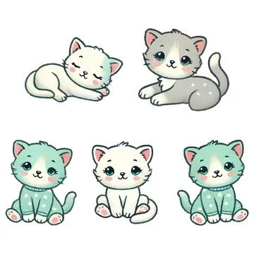 Set cut cat isolated on white background. Stock Illustration