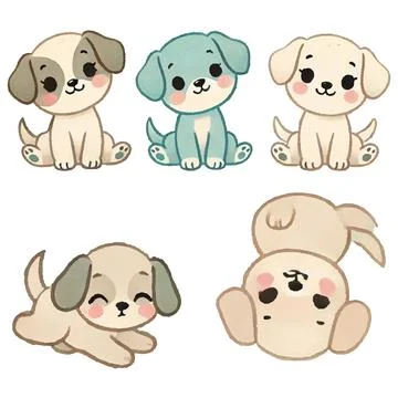 Set cut dog isolated on white background. Stock Illustration