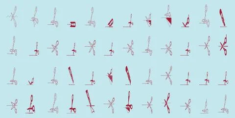 Set of cut here cartoon icon design template with various models. Stock Illustration