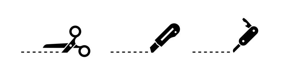 Set of cut lines, cutting tools instructions symbols. イラスト素材