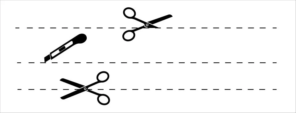 Set of cut lines scissors, editable stroke. easy to modify. Paper cut icon with Stockillustratie