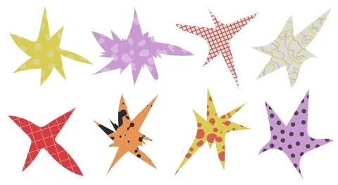 Set of cut out colored star shapes with texture. イラスト素材