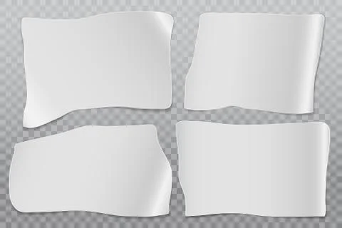 Set of cut out white note, notebook paper stuck on squared background. Vector Stock Illustration