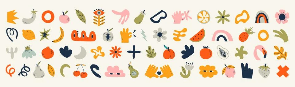 Set of cute abstract elements in kidcore style Stock Illustration