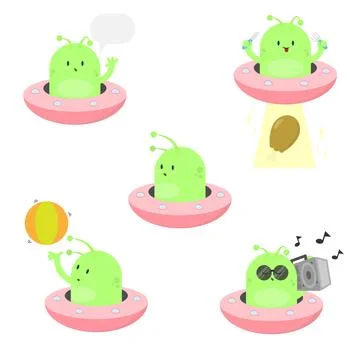 Set of cute alien in various kinds of activities Ilustração Stock