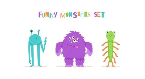 Set of cute aliens character vector illustration. Friendly blue alien and g.. Stock Illustration