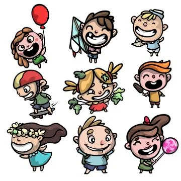Set of cute and funny kid in colorful modern clothes Stock Illustration