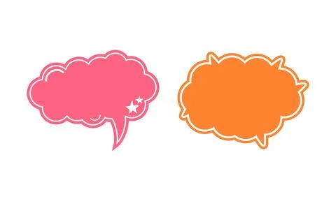 A Set of Cute and Playful Cloud Shaped Speech Bubbles in Pink and Orange wi.. Stock Illustration