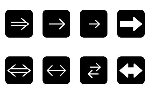 Set of cute and simple arrow icons in black and white, forward and backward.. Stock Illustration