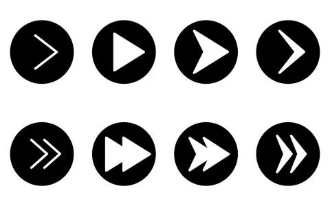 Set of cute and simple arrow icons in black and white, triangle, playback, .. 스톡 일러스트