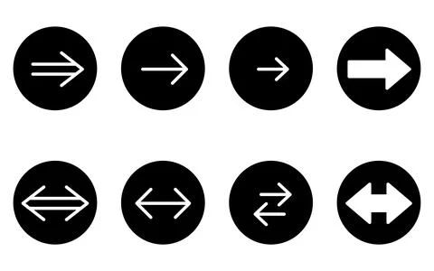 Set of cute and simple arrow icons in black and white, forward and backward.. Stock Illustration