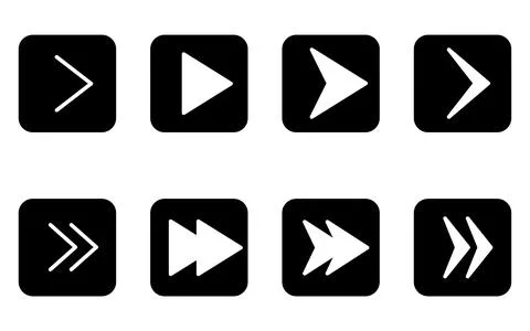 Set of cute and simple arrow icons in black and white, triangle, playback, .. 스톡 일러스트