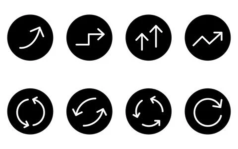 Set of cute and simple arrow icons in black and white, growth and repeat (r.. 스톡 일러스트