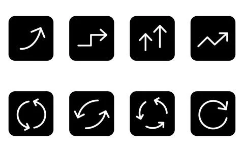 Set of cute and simple arrow icons in black and white, growth and repeat (s.. Stock Illustration