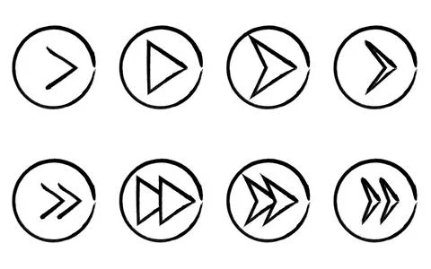 Set of cute and simple arrow icons in hand-drawn black and white, triangle,.. 스톡 일러스트