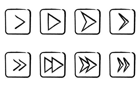 Set of cute and simple arrow icons in hand-drawn black and white, triangle,.. 스톡 일러스트