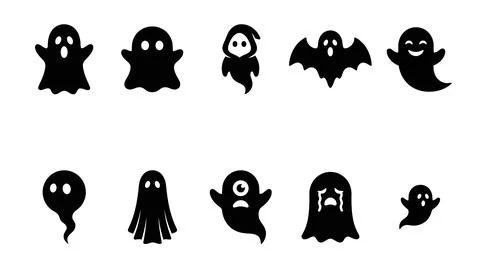 Set of cute and spooky ghost icons for halloween vector design. Stock Illustration
