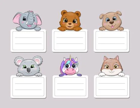 Set of cute animals with blank signs. Stock Illustration