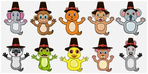 Set Cute Animals Ghost Wearing Hat. Stock Illustration