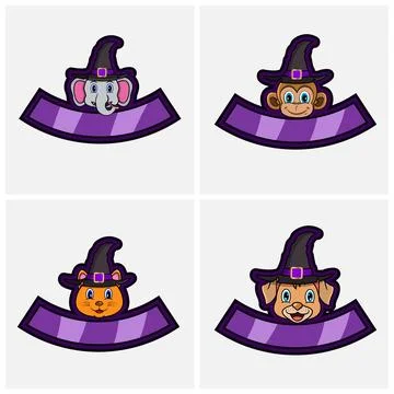 Set Cute Animals Head Character. For Logo, Icon, badge, emblem and label wi.. Stock Illustration